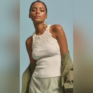 Anthropologie Ivory Floral Lace Tank Top